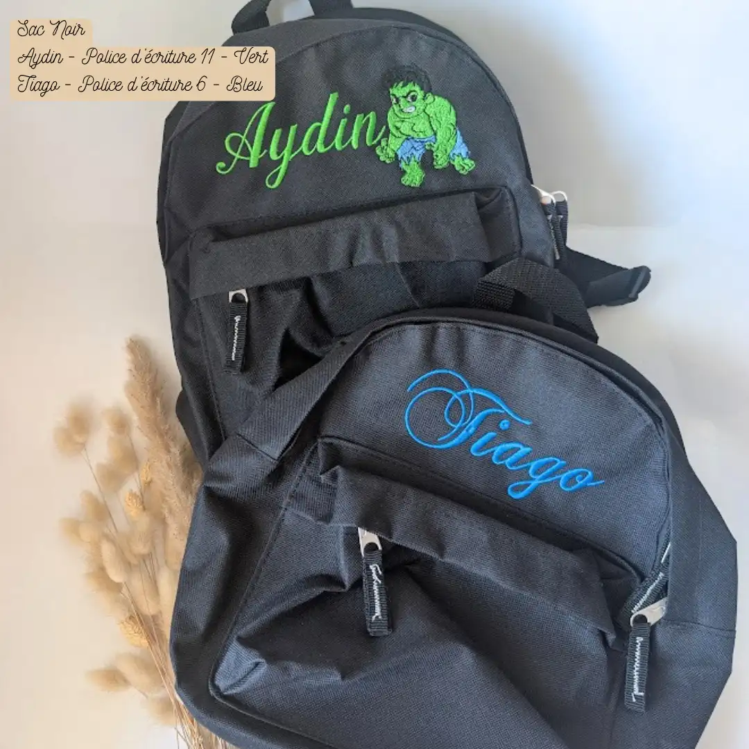 Sac à dos enfant personnalisé Sac à dos enfant personnalisé noir brodé de leur prénom