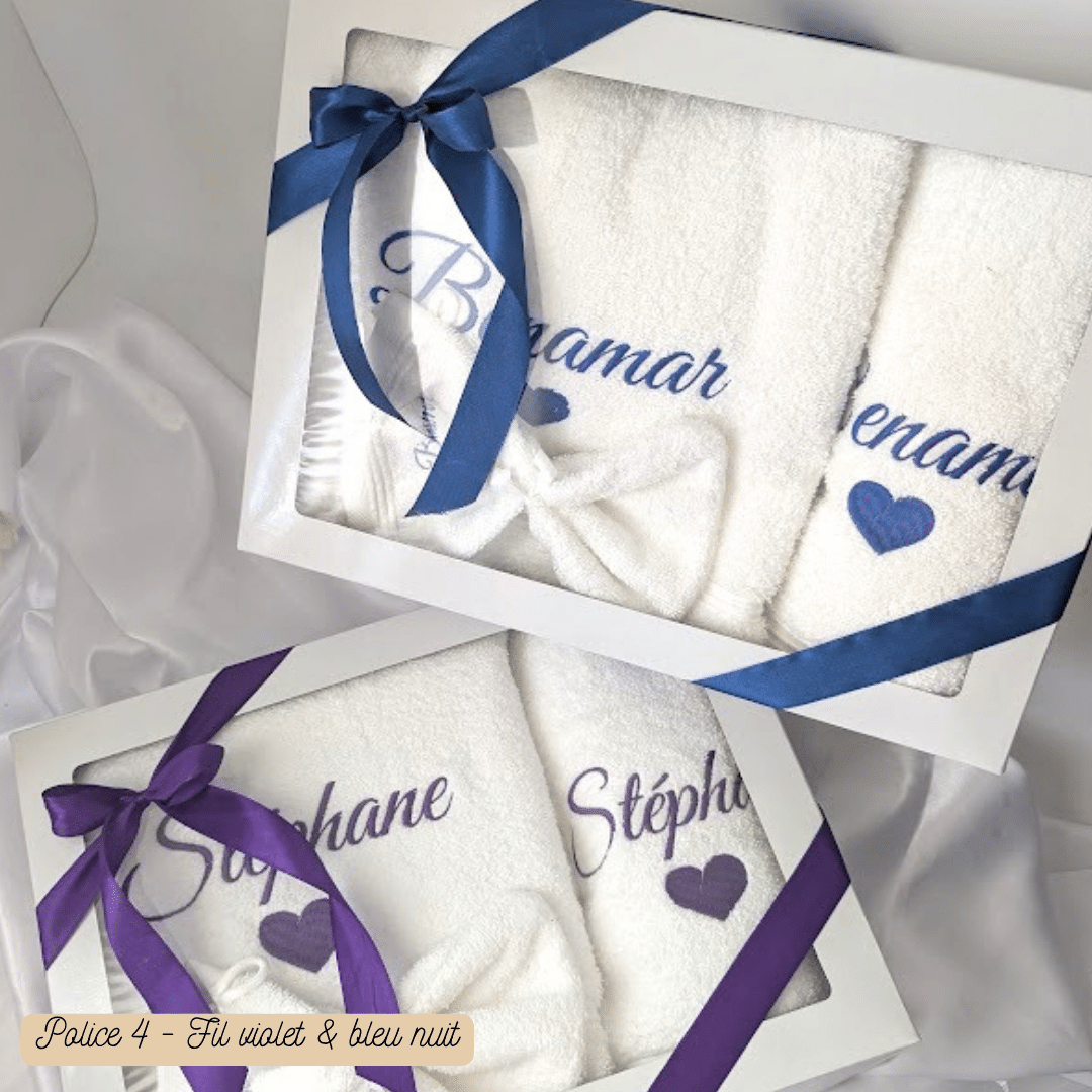 Cadeau de Mariage pour Couple (2) Cadeau de Mariage pour Couple coffret serviette de bain brodé de prénom avec draps de bain et gant brodé