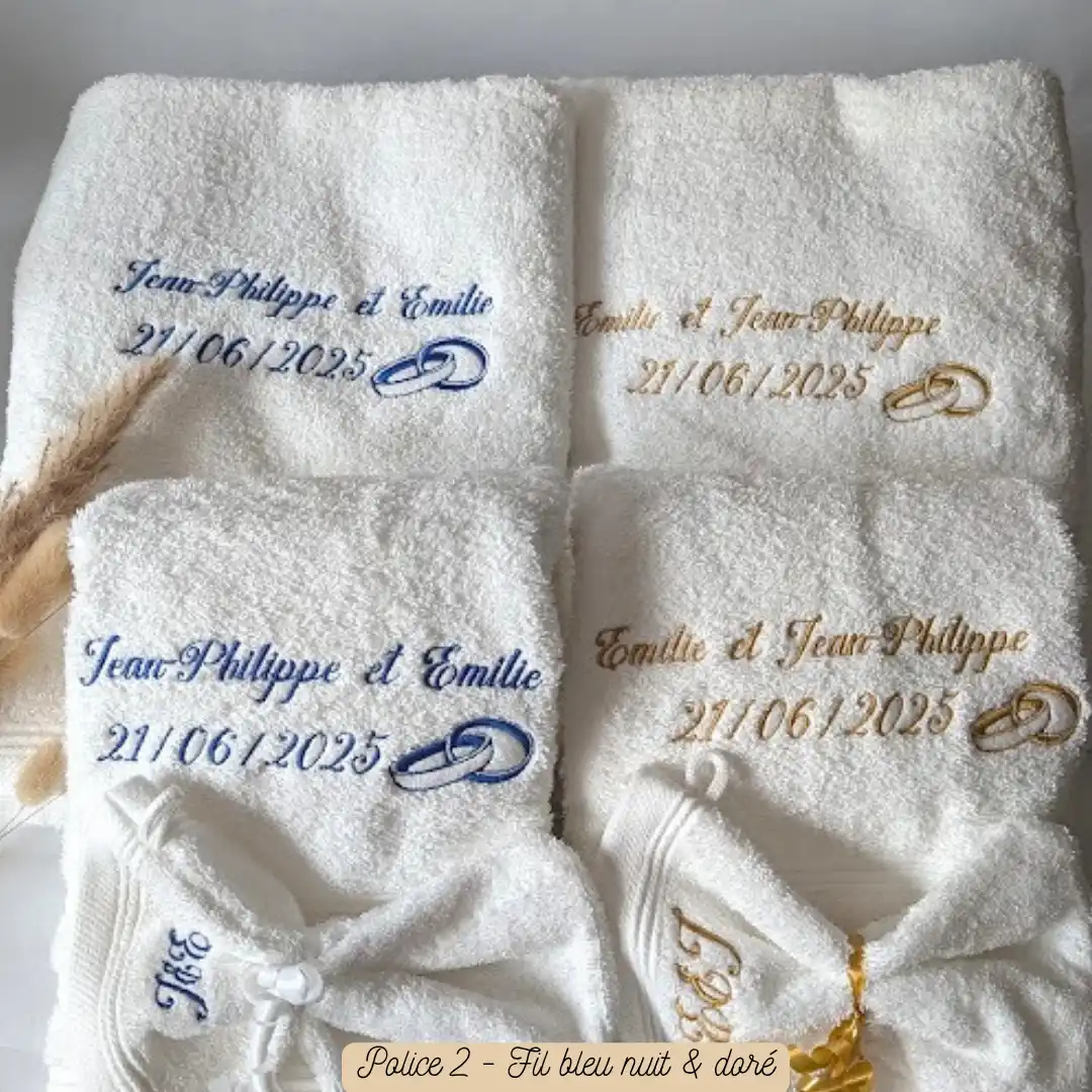 Cadeau de Mariage pour Couple Cadeau de Mariage pour Couple coffret serviette de bain brodé de prénom avec draps de bain et gant brodé