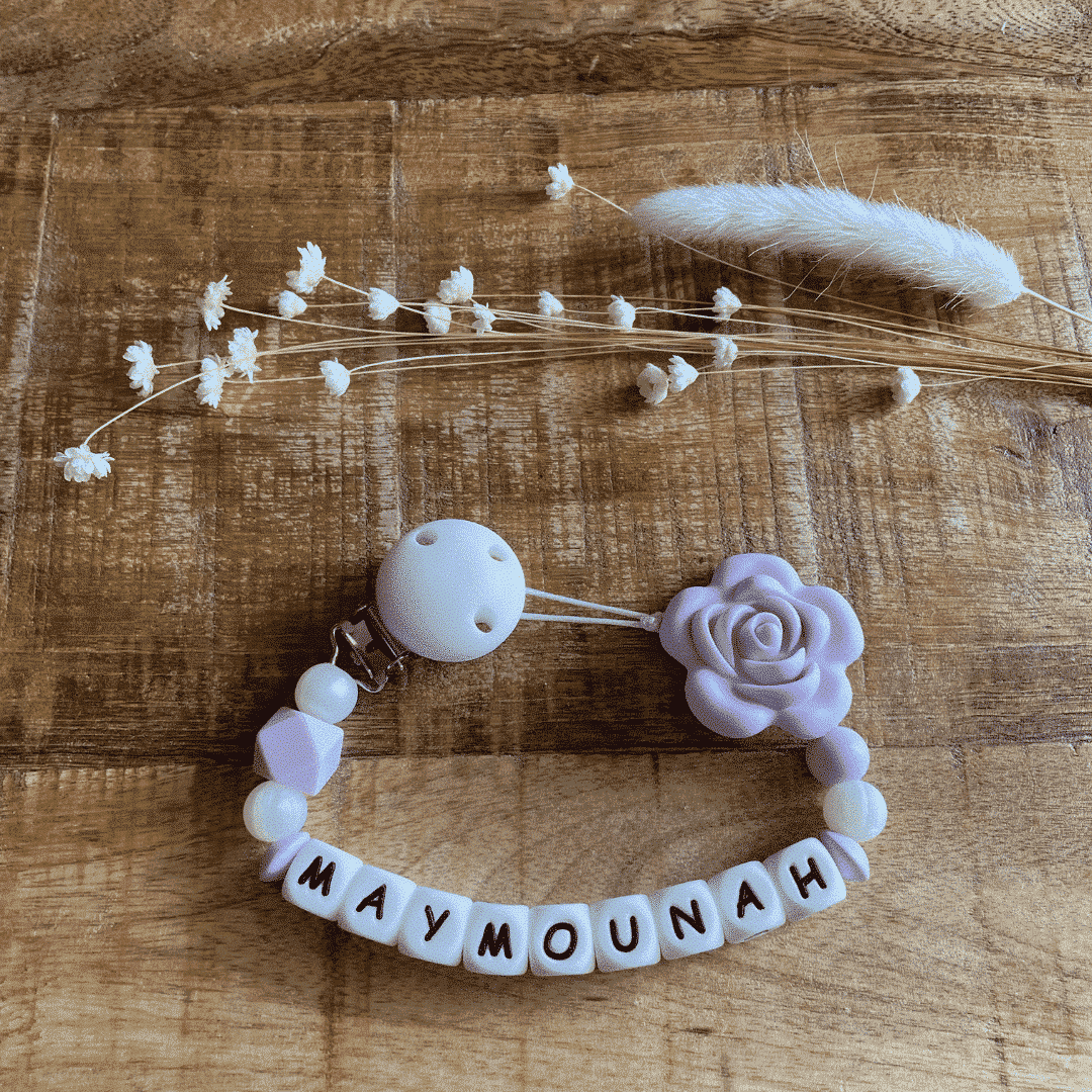 Attache tétine prénom | Modèle Fleur