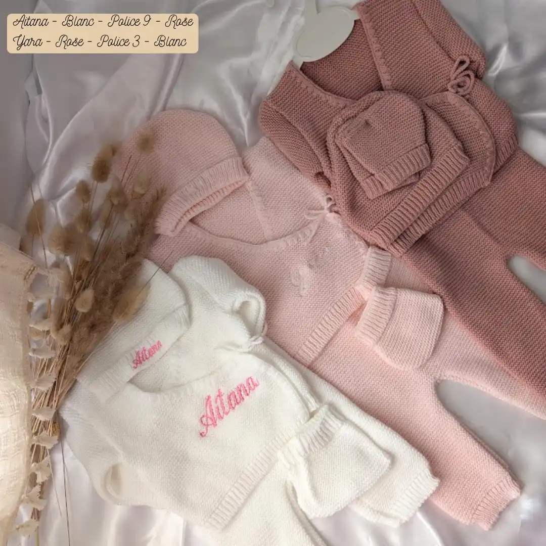 Ensemble naissance bébé en tricot personnalisé (2) ensemble de naissance en tricot pour bébé brodé d'un prénom personnalisé pour fille et garçon cadeau parfait pour une naissance