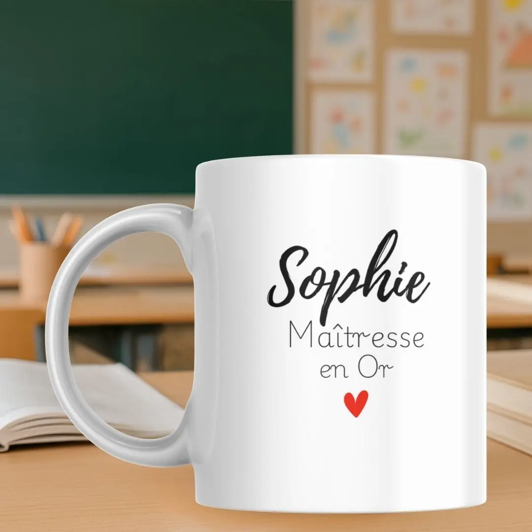 mug personnalisé maîtresse en or
