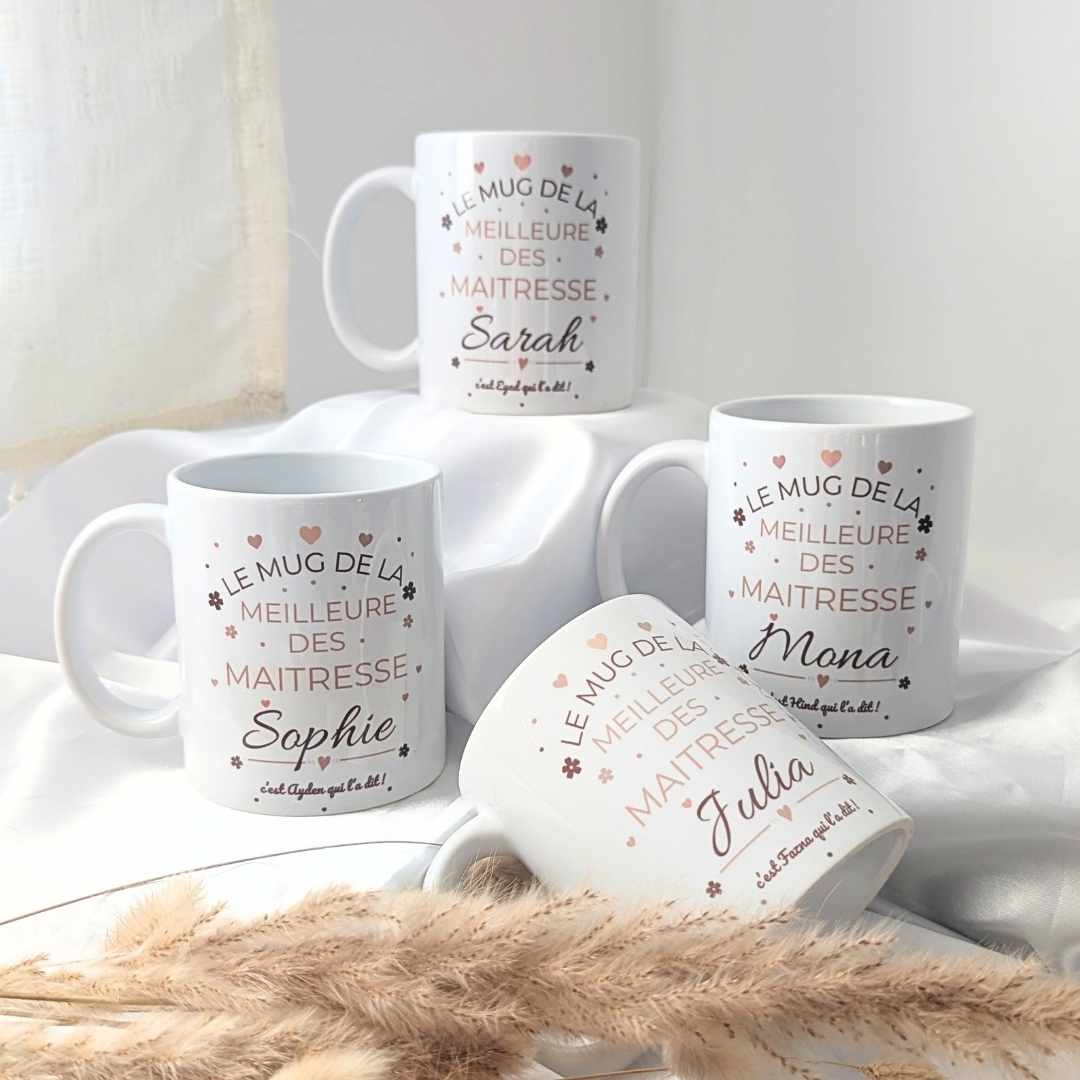 mug personnalisé (10) mug personnalisé pour la meilleure des maîtresses avec leur prénoms