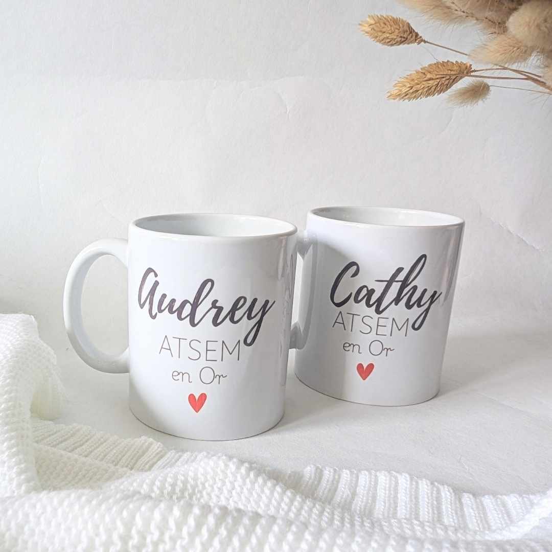 mug personnalisé pour ATSEM Audrey avec coeur rouge