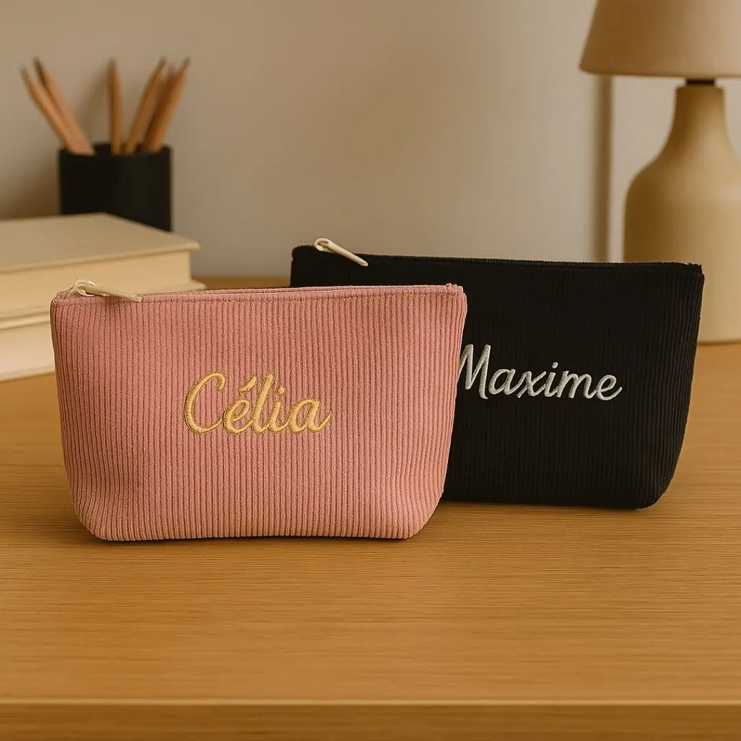 tote bag premium (1) Trousse personnalisé en velours cotelet avec broderie prénom