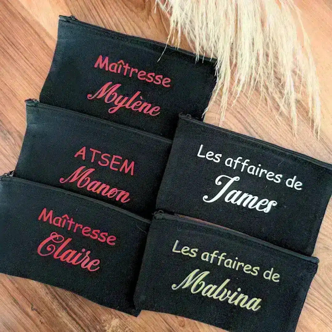 trousse en coton personnalisé (3) trousse en coton noir personnalisé les affaires de avec prénom