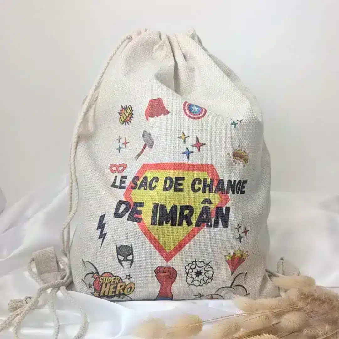 sac en tissu personnalisé (3) sac de change personnalisé pour Imran sur le thème des super héros