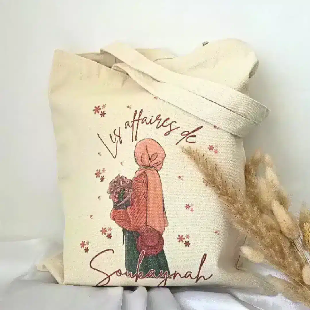 sac tote bag personnalisé prénom et image d'une femme voilé
