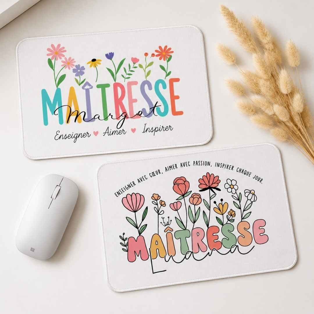tapis de souris personnalisé pour maîtresse, maitre atsem personnalisé avec prénom